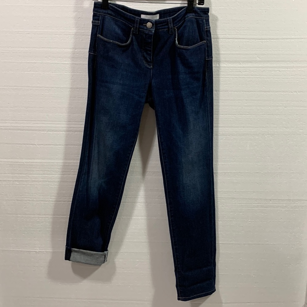 Fabiana Filippi dark blue jeans with monili trim at front pockets